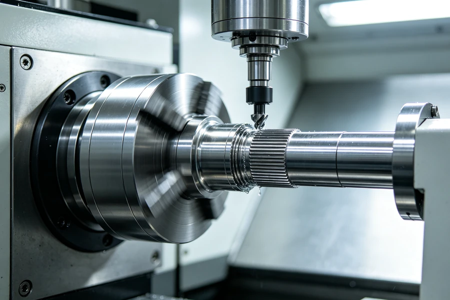 2-Axis CNC Turning machine machining simple cylindrical metal shaft