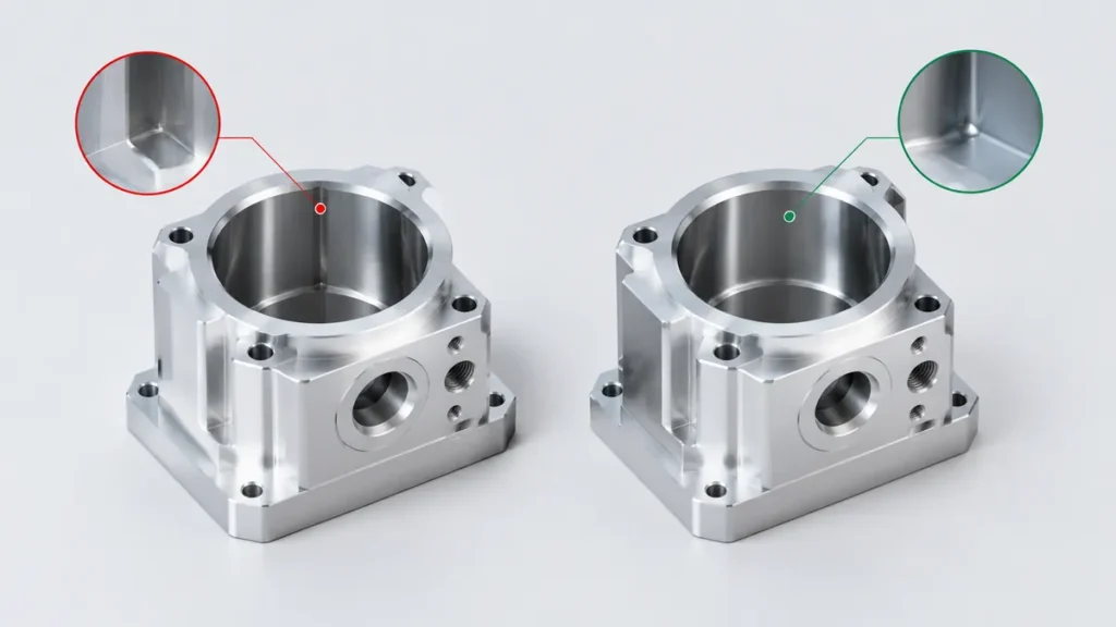 DFM design guidelines for CNC machined components, inner corner radius and wall thickness